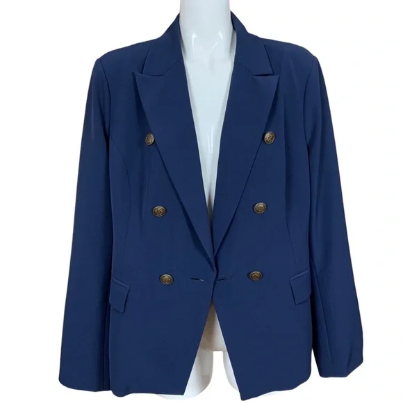 Boston Proper Blue Double Breasted Nautical Button Blazer Size 18 - Picture 3 of 11